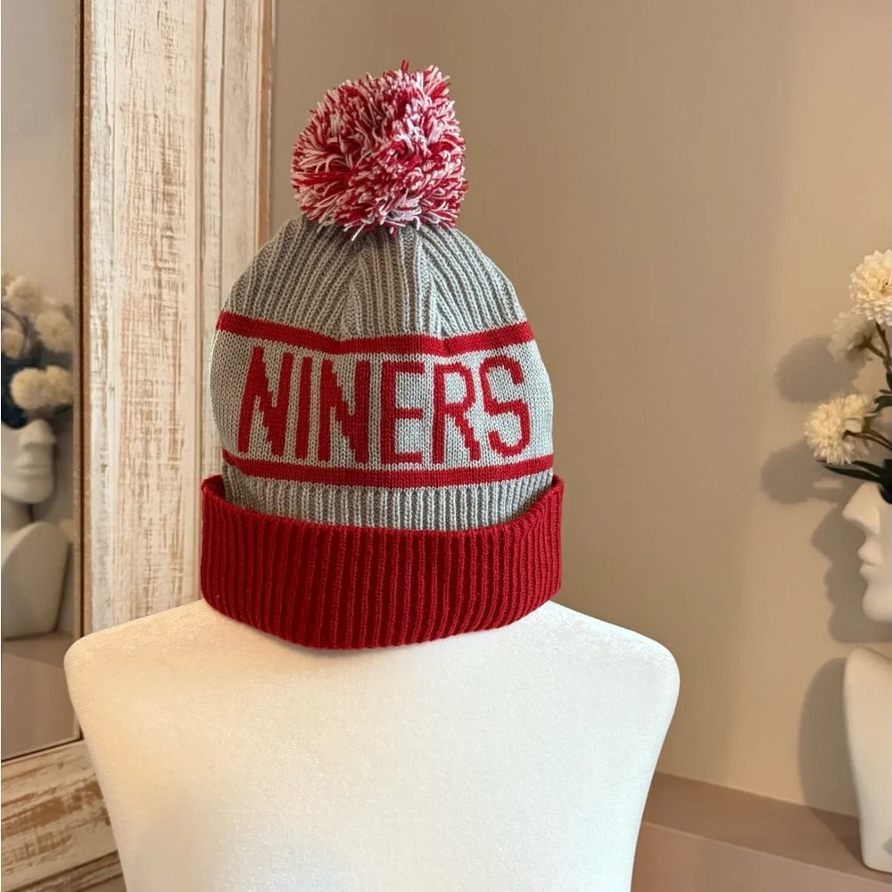 Unisex Adults Winter Gray and Red San Francisco Niners‎ Beanie Pom Pom Beanie